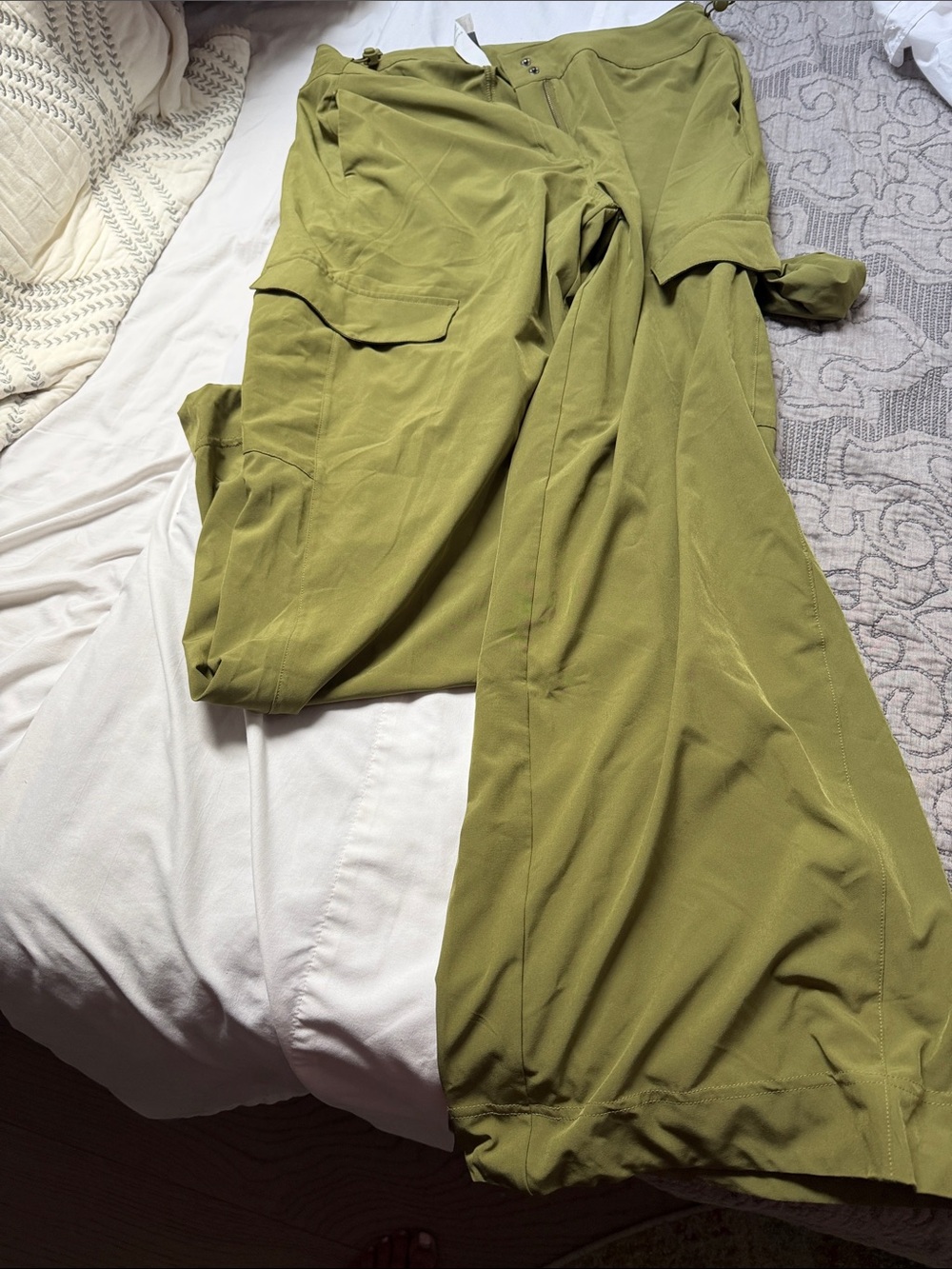 MPG Olive Green Wide-Leg Cargo Jumpsuit Pants